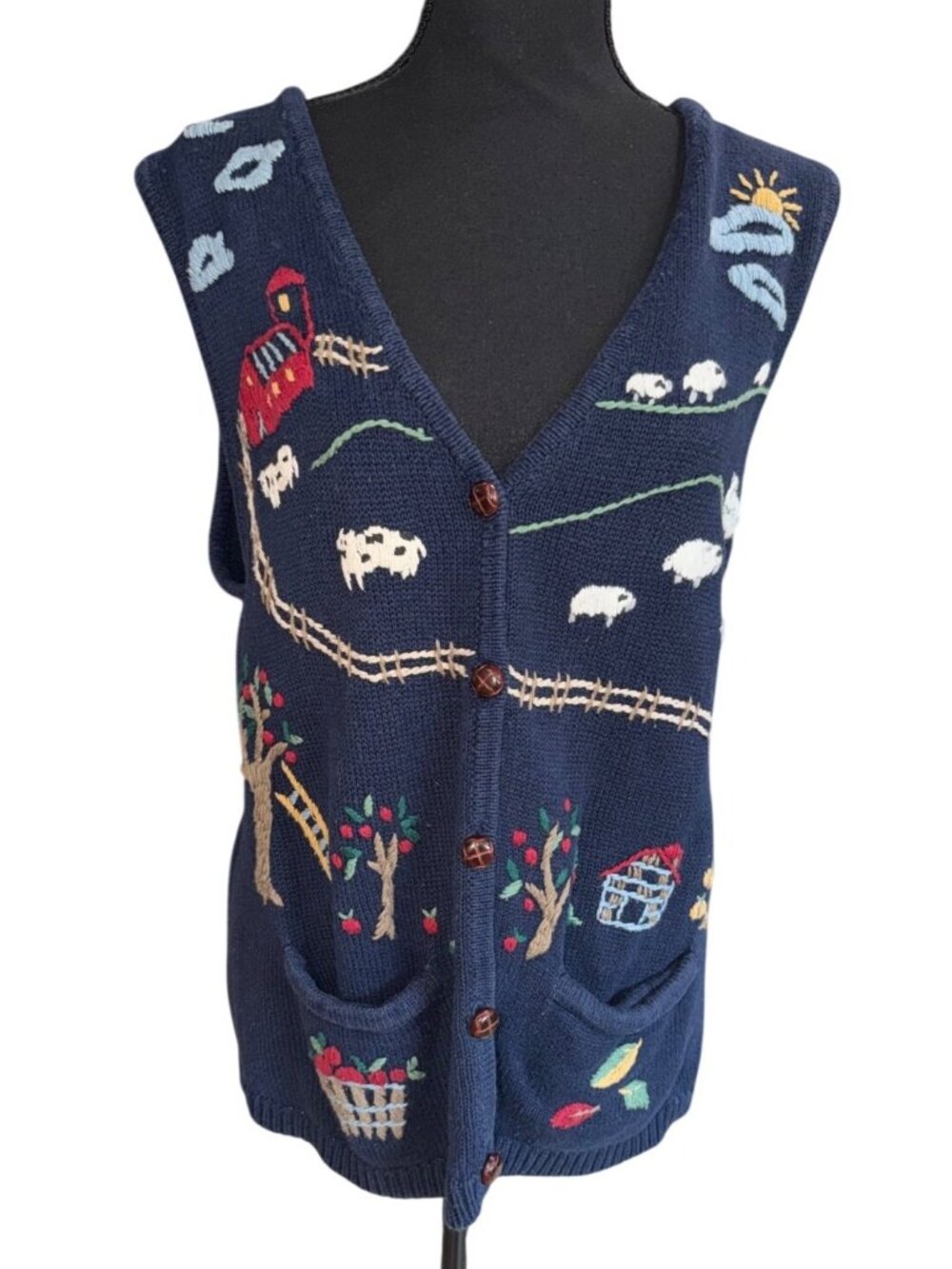 Vintage Capacity Women M Y2K 90s 100% Wool Vest Farm Grandma Core Sweater